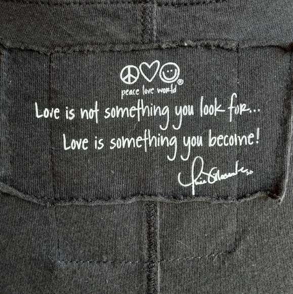 Peace Love World I Am Love Black Graphic Long Sleeve Top. - Picture 6 of 8